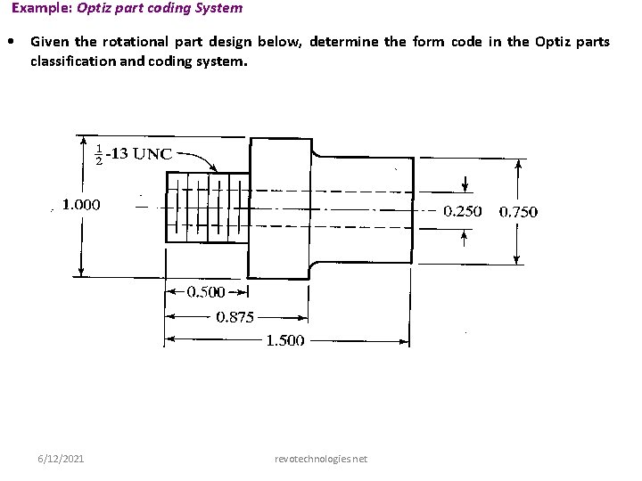 Example: Optiz part coding System • Given the rotational part design below, determine the