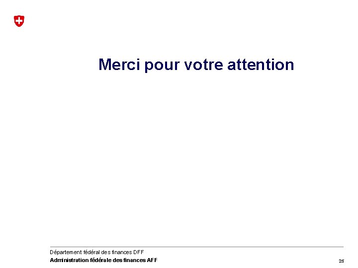 Merci pour votre attention Département fédéral des finances DFF Administration fédérale des finances AFF