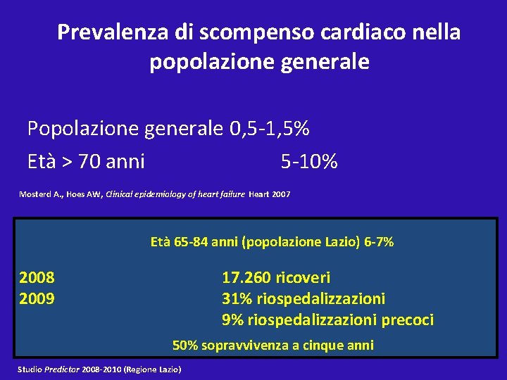 Prevalenza di scompenso cardiaco nella popolazione generale Popolazione generale 0, 5 -1, 5% Età