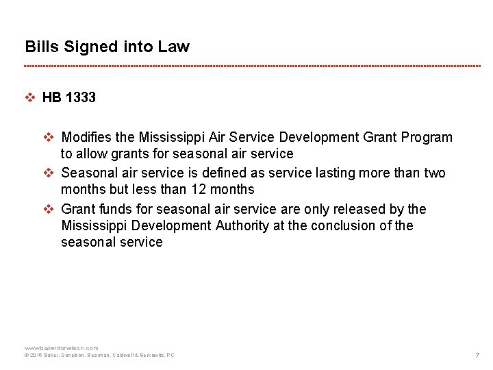 Bills Signed into Law v HB 1333 v Modifies the Mississippi Air Service Development