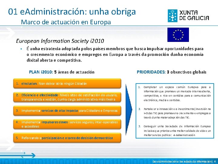 01 e. Administración: unha obriga Marco de actuación en Europa European Information Society i
