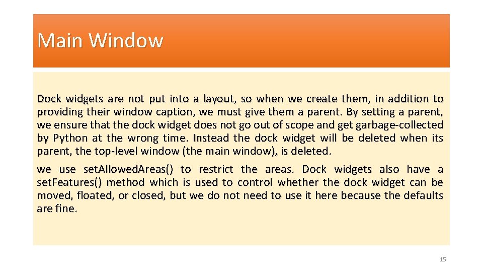 Main Window Dock widgets are not put into a layout, so when we create