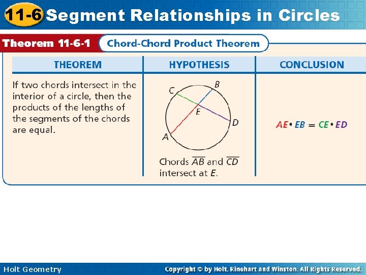 11 -6 Segment Relationships in Circles Holt Geometry 