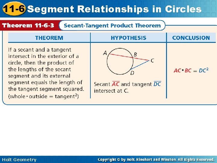 11 -6 Segment Relationships in Circles Holt Geometry 