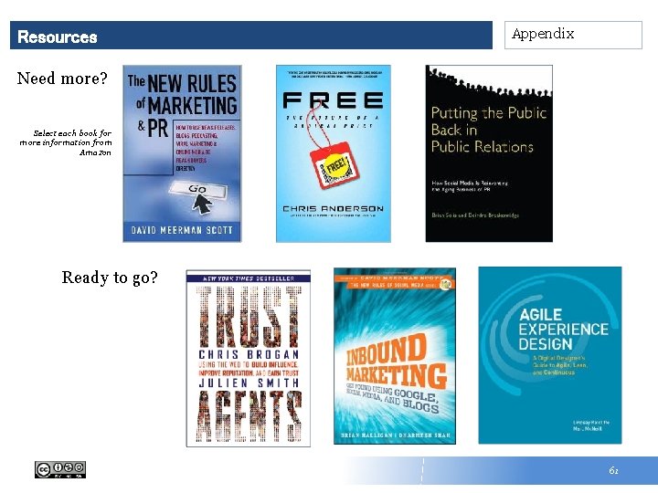 Resources Appendix Need more? Select each book for more information from Amazon Ready to