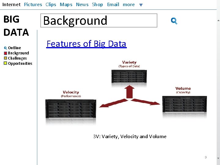 Internet Pictures Clips Maps News Shop Email more BIG DATA Outline Background Challenges Opportunities