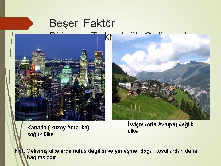 Beşeri Faktör Bilim ve Teknolojik Gelişmeler Kanada ( kuzey Amerika) soğuk ülke İsviçre (orta