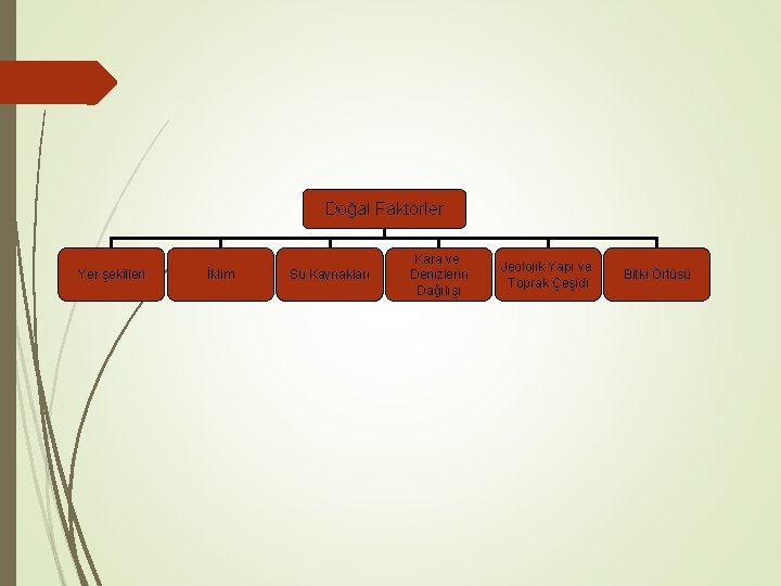 Doğal Faktörler Yer şekilleri İklim Su Kaynakları Kara ve Denizlerin Dağılışı Jeolojik Yapı ve