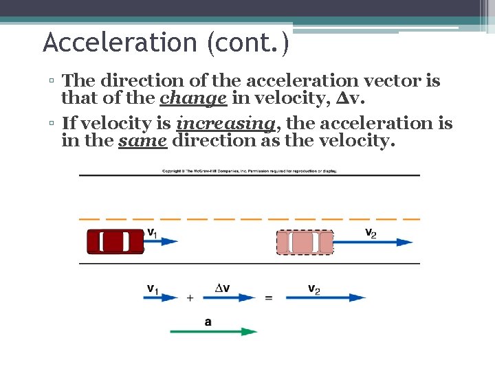 Acceleration (cont. ) ▫ The direction of the acceleration vector is that of the