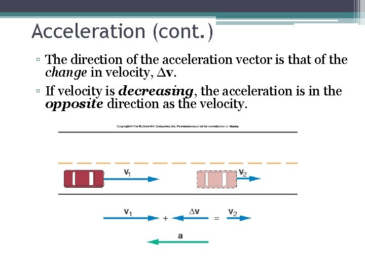 Acceleration (cont. ) ▫ The direction of the acceleration vector is that of the
