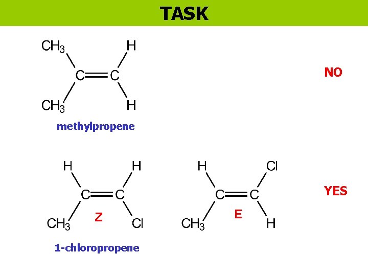TASK NO methylpropene YES Z 1 -chloropropene E 