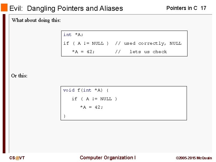 Evil: Dangling Pointers and Aliases Pointers in C 17 What about doing this: int