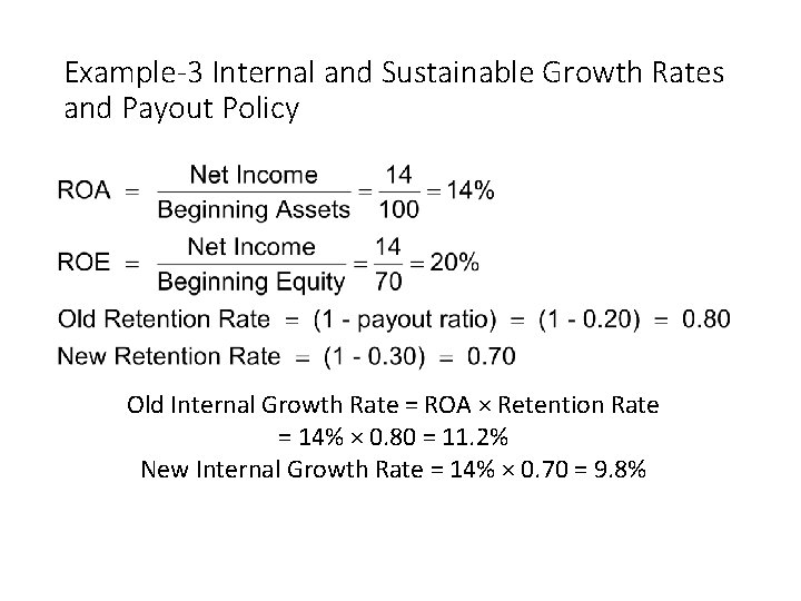 Example-3 Internal and Sustainable Growth Rates and Payout Policy Old Internal Growth Rate =