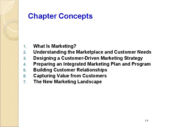 Chapter Concepts 1. 2. 3. 4. 5. 6. 7. What Is Marketing? Understanding the