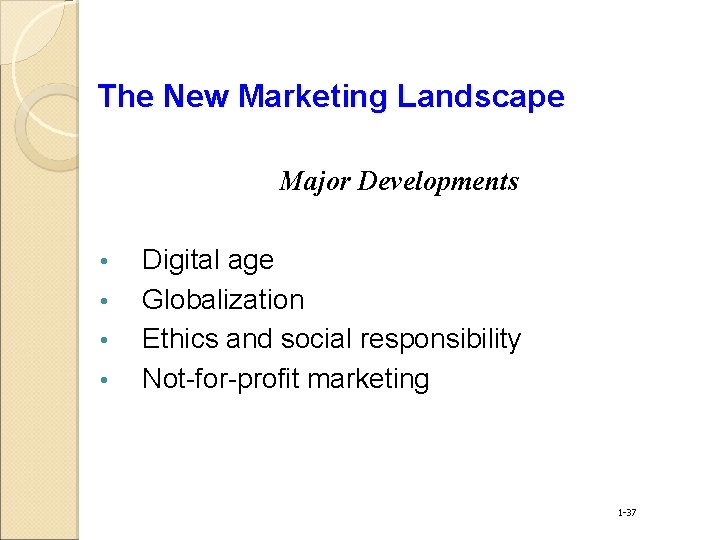 The New Marketing Landscape Major Developments • • Digital age Globalization Ethics and social