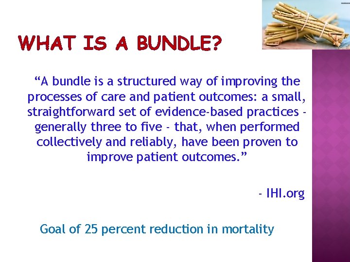 WHAT IS A BUNDLE? “A bundle is a structured way of improving the processes
