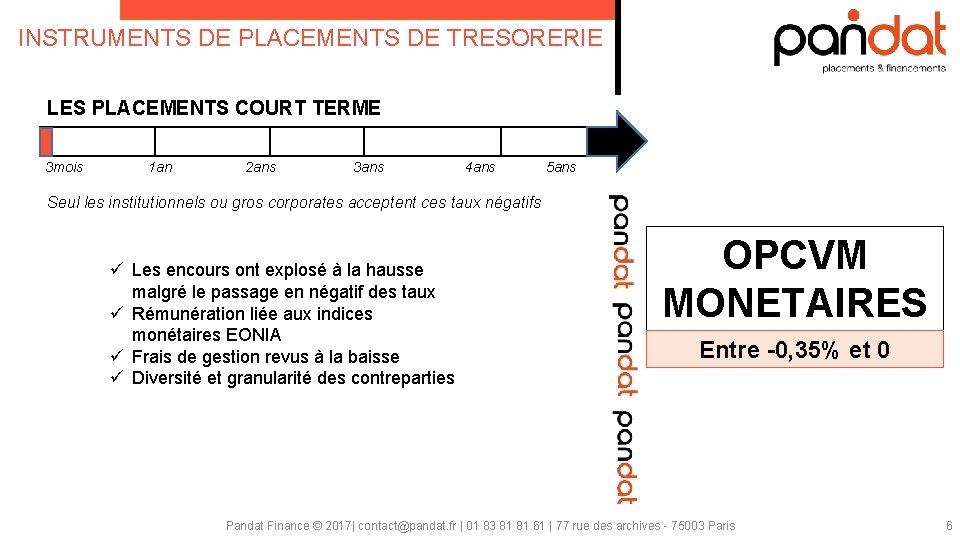 INSTRUMENTS DE PLACEMENTS DE TRESORERIE LES PLACEMENTS COURT TERME 3 mois 1 an 2