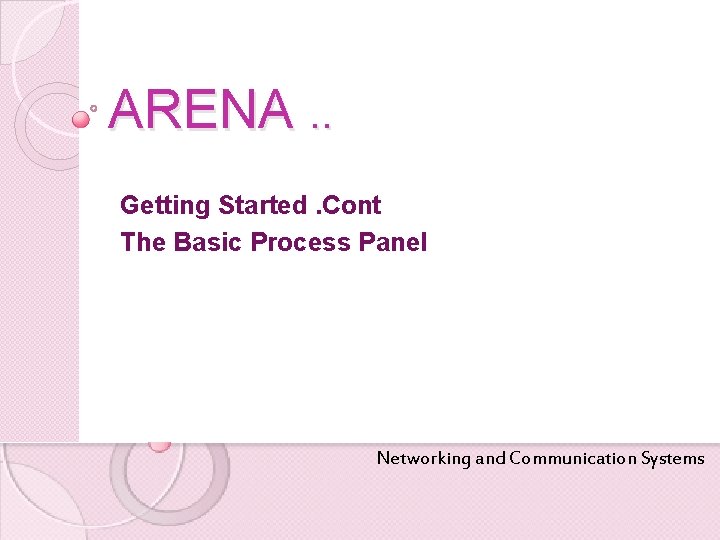 ARENA. . Getting Started. Cont The Basic Process Panel Networking and Communication Systems 