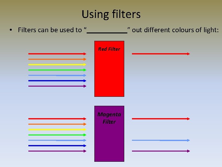 Using filters • Filters can be used to “______” out different colours of light: