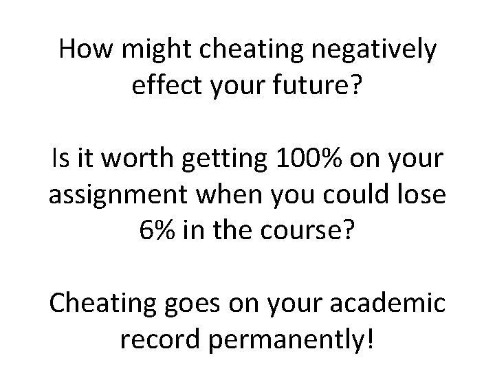 How might cheating negatively effect your future? Is it worth getting 100% on your