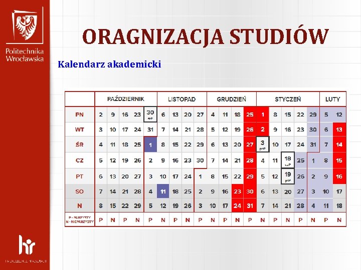 ORAGNIZACJA STUDIÓW Kalendarz akademicki 