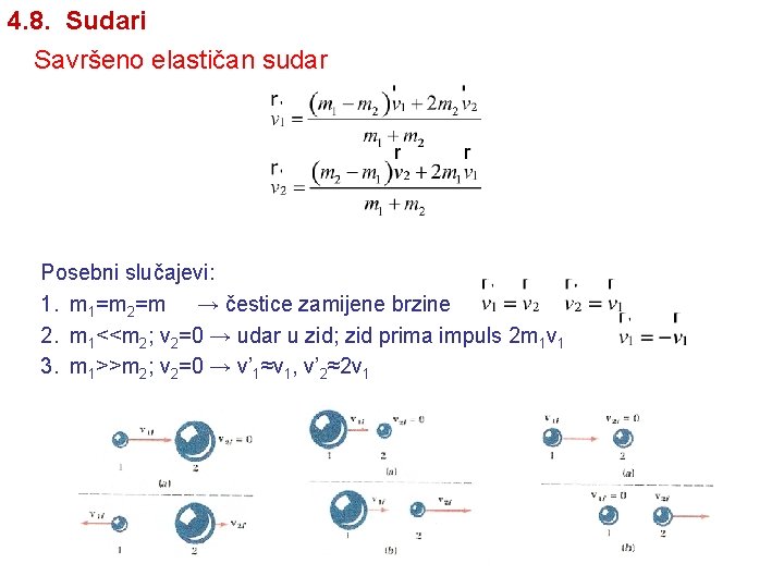 4. 8. Sudari Savršeno elastičan sudar Posebni slučajevi: 1. m 1=m 2=m → čestice 4. 8. Sudari Savršeno elastičan sudar Posebni slučajevi: 1. m 1=m 2=m → čestice