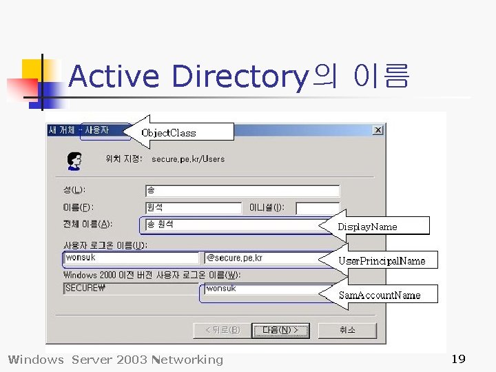 Active Directory의 이름 Windows Server 2003 Networking 19 