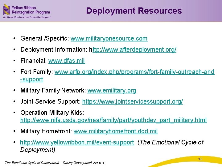 Deployment Resources • General /Specific: www. militaryonesource. com • Deployment Information: http: //www. afterdeployment.