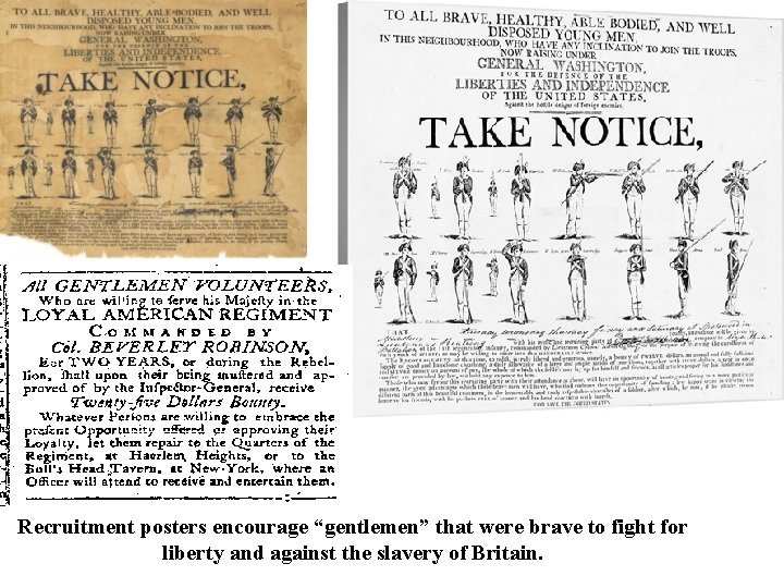 Recruitment posters encourage “gentlemen” that were brave to fight for liberty and against the