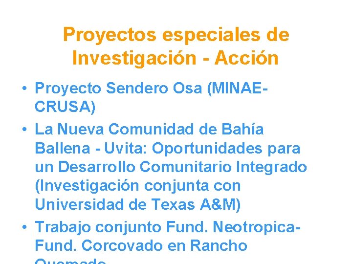 Proyectos especiales de Investigación - Acción • Proyecto Sendero Osa (MINAECRUSA) • La Nueva