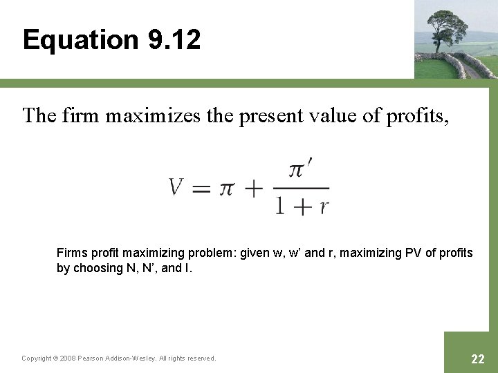 Equation 9. 12 The firm maximizes the present value of profits, Firms profit maximizing