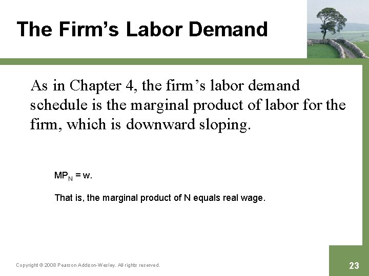 The Firm’s Labor Demand As in Chapter 4, the firm’s labor demand schedule is