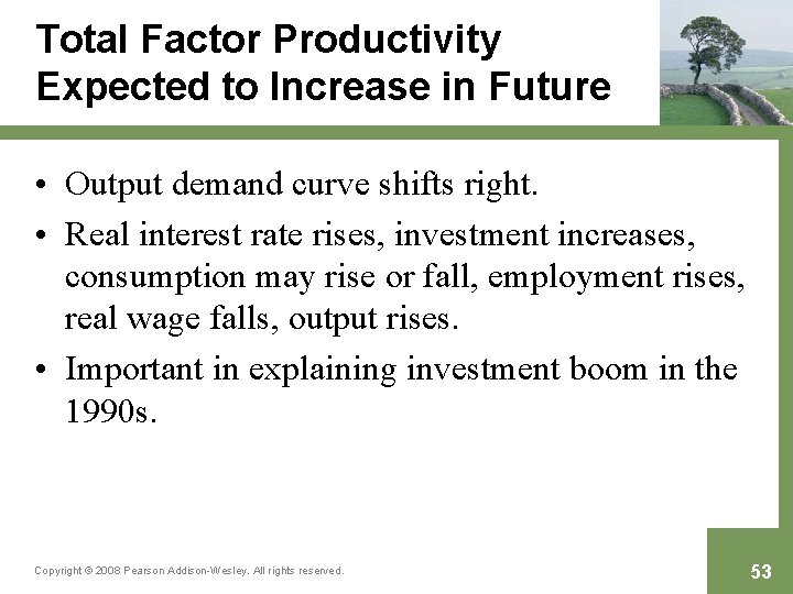 Total Factor Productivity Expected to Increase in Future • Output demand curve shifts right.