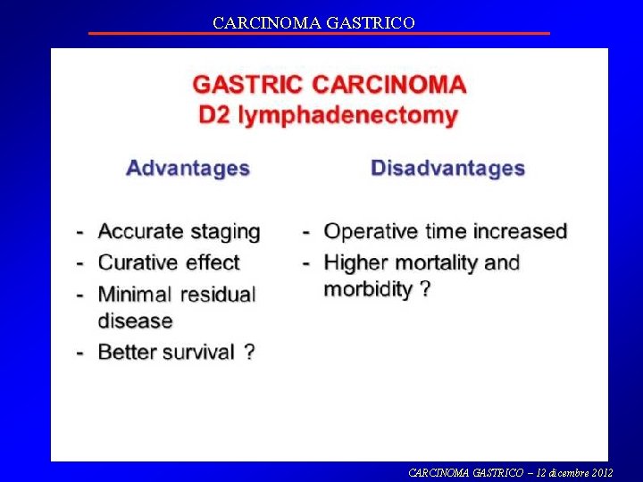 CARCINOMA GASTRICO – 12 dicembre 2012 