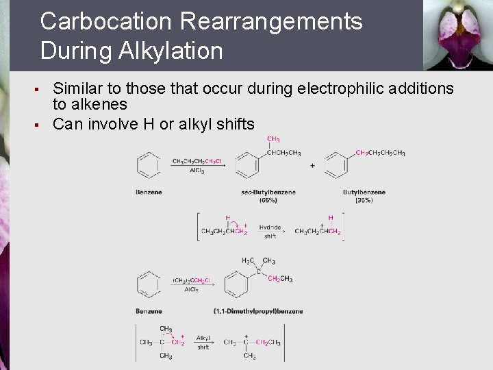 Carbocation Rearrangements During Alkylation § § Similar to those that occur during electrophilic additions