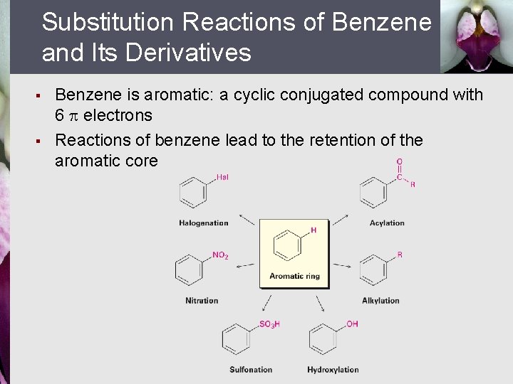 Substitution Reactions of Benzene and Its Derivatives § § Benzene is aromatic: a cyclic