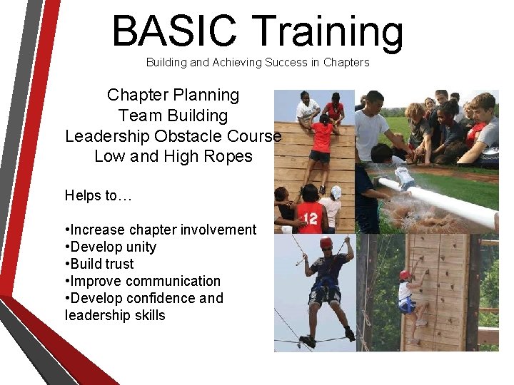 BASIC Training Building and Achieving Success in Chapters Chapter Planning Team Building Leadership Obstacle