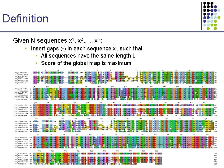 Definition Given N sequences x 1, x 2, …, x. N: § Insert gaps Definition Given N sequences x 1, x 2, …, x. N: § Insert gaps