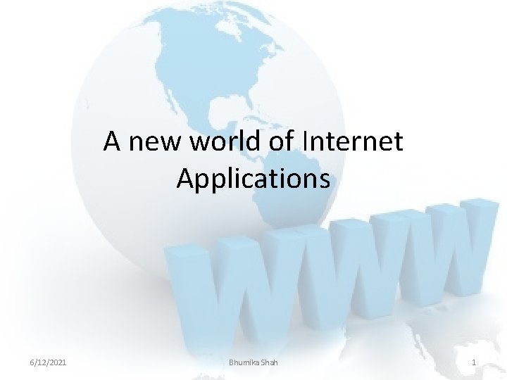 A new world of Internet Applications 6/12/2021 Bhumika Shah 1 