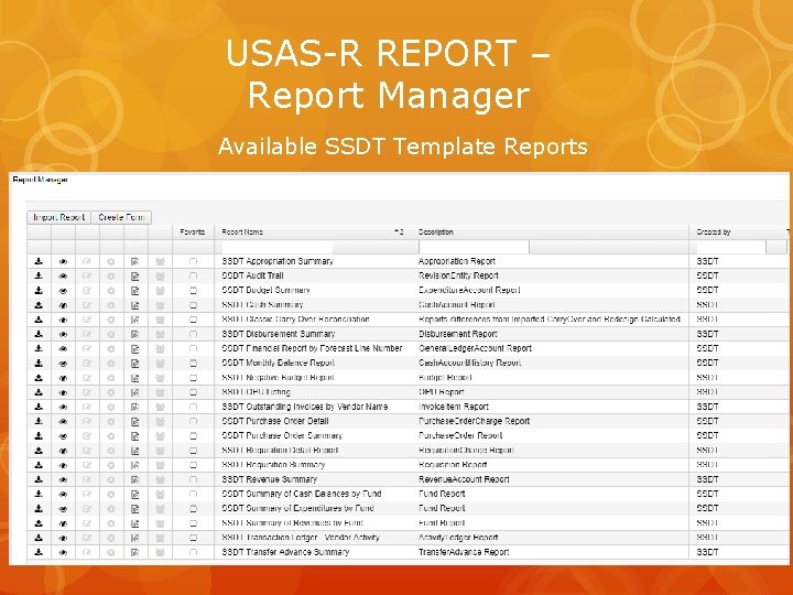 USAS-R REPORT – Report Manager Available SSDT Template Reports 