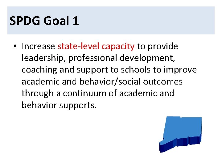 SPDGGoal 11 • Increase state-level capacity to provide leadership, professional development, coaching and support