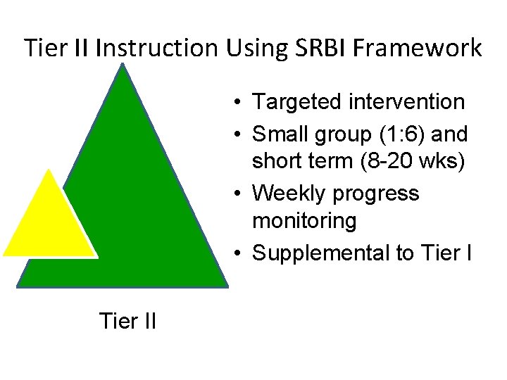 Tier II Instruction Using SRBI Framework • Targeted intervention • Small group (1: 6)