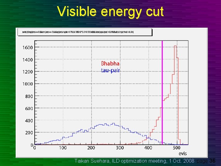 Visible energy cut Taikan Suehara, ILD optimization meeting, 1 Oct. 2008 page 36 