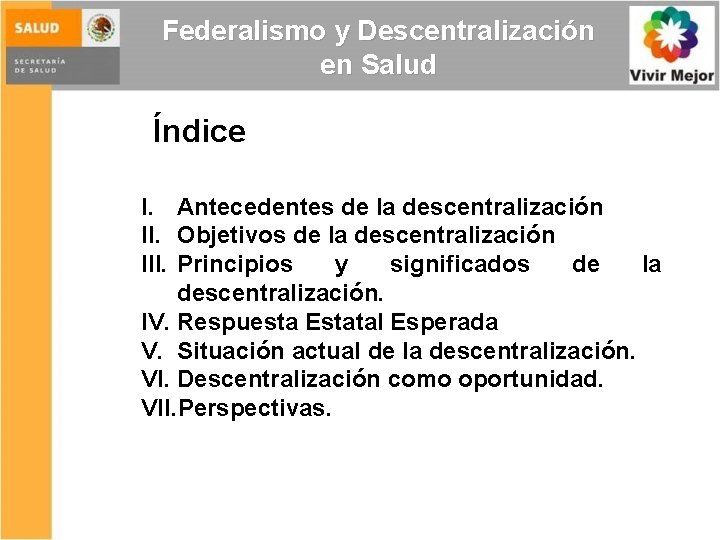 Secretara de Salud Federalismo y descentralizacin en salud