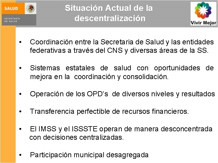 Secretara de Salud Federalismo y descentralizacin en salud