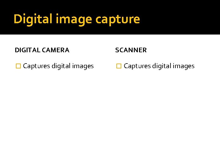 Digital image capture DIGITAL CAMERA SCANNER � Captures digital images 