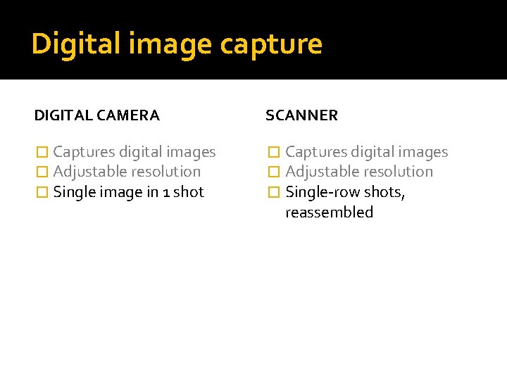 Digital image capture DIGITAL CAMERA SCANNER � Captures digital images � Adjustable resolution �