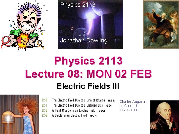 Physics 2113 Jonathan Dowling Physics 2113 Lecture 08: MON 02 FEB Electric Fields III