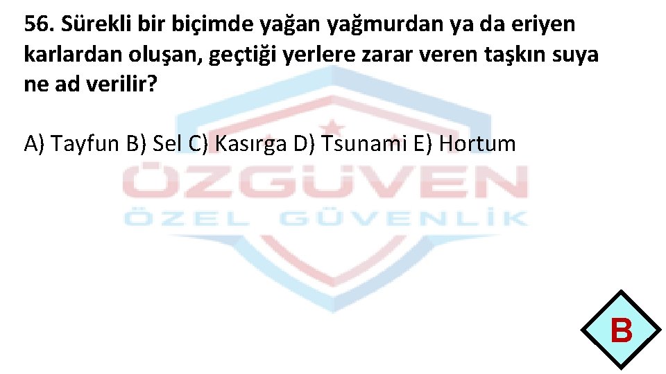 56. Sürekli bir biçimde yağan yağmurdan ya da eriyen karlardan oluşan, geçtiği yerlere zarar