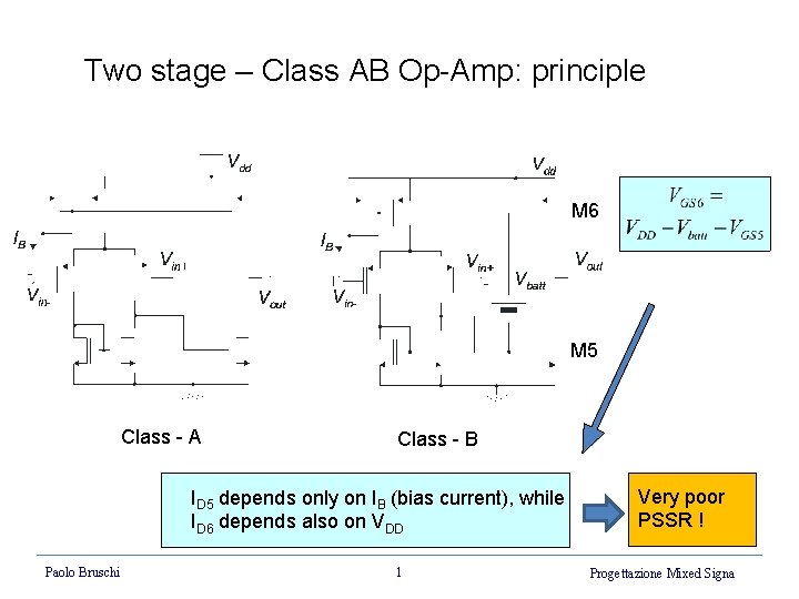 Two stage – Class AB Op-Amp: principle M 6 M 5 Class - A